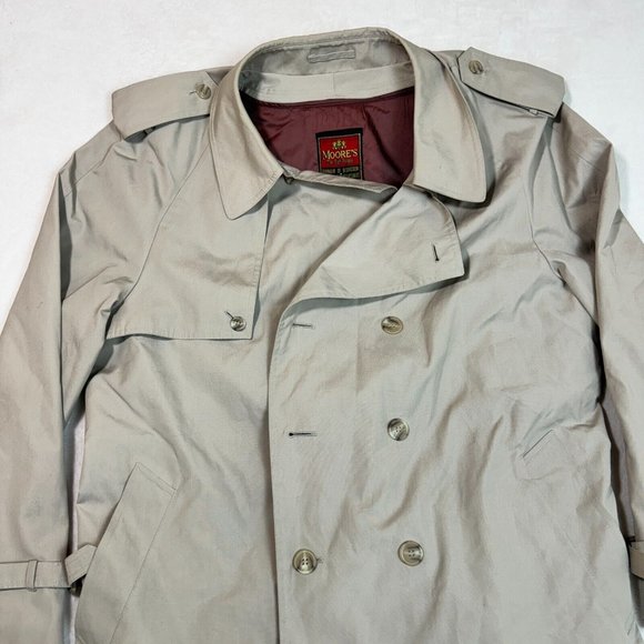 Vintage 80s Moores Men's 48 Trench Coat Grey Waterproof w/ Warm Removable Lining - Picture 2 of 13